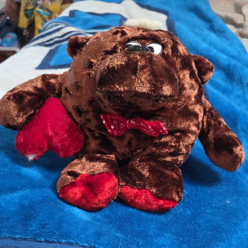 Brown Plush Bear with Red Heart and Bow